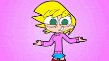 a cartoon girl in a pink sweater is holding a potato in her hand