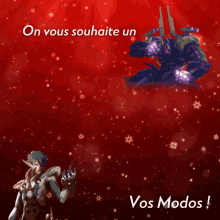 on vous souhaite un mecha joyel no written in white on a red background