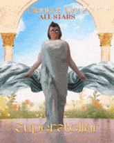 a poster for blanket wars all stars shows a woman in a white robe