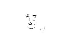a black and white drawing of a man 's face with his mouth open