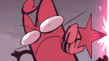 a cartoon drawing of a red object with a star in its hand