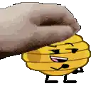 a cartoon character with a face and arms is being touched by a person 's hand .