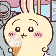 a cartoon of a bunny holding an ice cream cone with a # on it