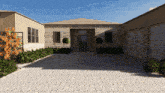 a rendering of a house with a brick driveway leading to it