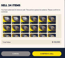 a screenshot of a game that says sell 24 items on it