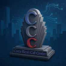 a statue of the costa rica 's call center with a city in the background