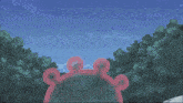 a man stands in front of a large pink sphere