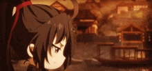a cartoon character with a red ribbon in her hair is looking at something