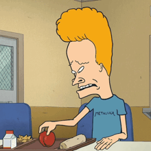 a cartoon character wearing a metallica shirt