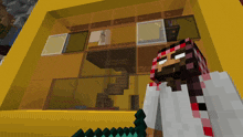 a minecraft character standing in front of a window