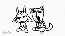 a black and white drawing of two cartoon dogs standing next to each other .