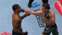 a fighter wearing ufc gloves throws a punch against another fighter