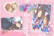 a collage of anime characters with the words madara loves jess dating on the bottom