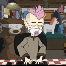 a cartoon of a person wearing a mask with a $ 2500 sign on their head
