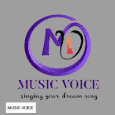 a woman is holding a microphone in front of a sign that says music voice singing your dream song