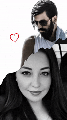 a man with a beard and sunglasses is standing next to a woman with long hair