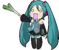 a pixel art drawing of hatsune miku holding a leek