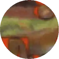 a pixelated image of a circle with a green and orange border