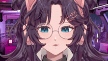 a close up of a girl with glasses and a hair clip that says odd