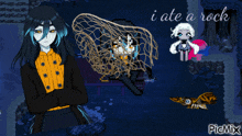 a pixel art drawing of a girl with the words i ate a rock below her