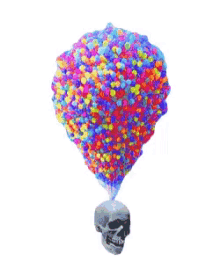 balloons flying dropping up balloons skull