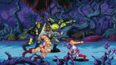 a pixel art of masters of the universe fighting each other