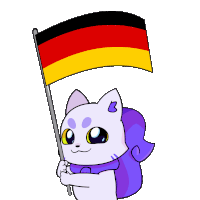 a cartoon cat is holding a german flag with the letter b on it