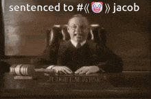 judge f.m. byrne sits at a desk with a gavel in front of him and says sentenced to #
