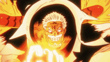 a cartoon drawing of a man with flames around his head