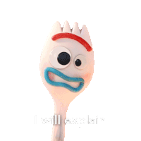 a toy story fork with big eyes and a blue mouth says everything