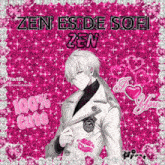 a picture of a boy with the words zen esde soei zen on it