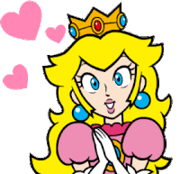a cartoon drawing of princess peach with hearts around her
