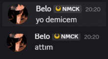 a screenshot of a conversation between two people named belo nmck and yo demicem