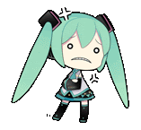 a cartoon of hatsune miku with headphones on her head is angry .
