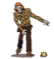 a blurry picture of a person with a pumpkin on their head standing next to a small pumpkin .