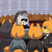 a cartoon of a squirrel wearing sunglasses and a bow tie