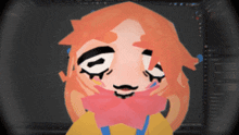 a cartoon drawing of a girl with orange hair and a bow tie