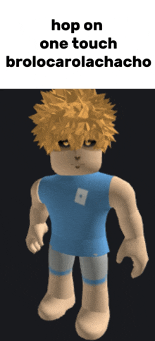 a picture of a roblox character with the caption hop on one touch brolocarolachacho