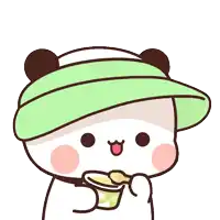a cartoon of a panda wearing a green hat and eating ice cream