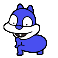 a cartoon of a blue squirrel with a big smile on its face