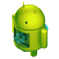 a green robot with a blue cube inside of it 's head
