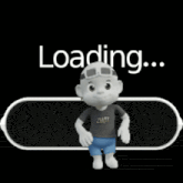 a cartoon character is standing in front of a green bar that says " loading "
