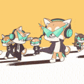 a cartoon of a group of dogs wearing headphones and sunglasses