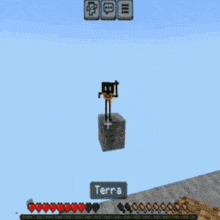 a screenshot of a minecraft game with a cartoon character on a hill