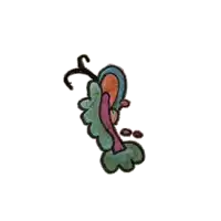 a colorful drawing of a butterfly with a s on the tail