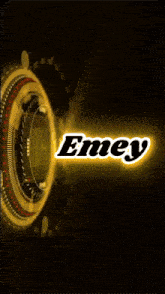 the word emey is on a yellow background