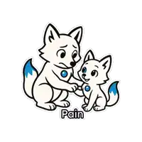 a cartoon drawing of a fox and a puppy with the word pain below them