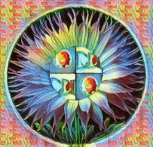 a painting of a flower with four petals in a circle