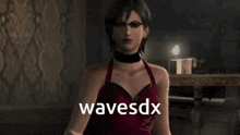 a woman wearing sunglasses and a choker says wavesdx in a video game scene
