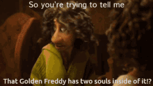 a man in a green shirt is talking to a woman in a white shirt